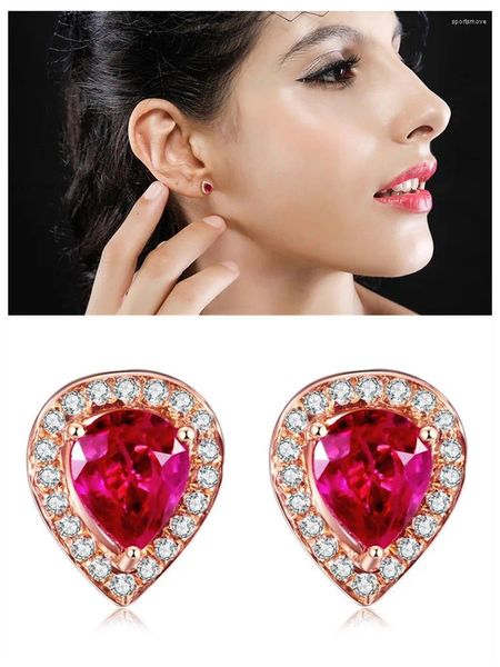 Brincos de rubi para mulheres, pedras preciosas de cristal vermelho, elegante, oriente médio, real, 14k, ouro rosa, joias finas, vintage, presentes, festa de menina