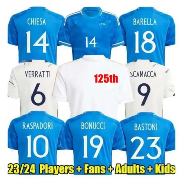 2023 2024 Italien 125 Jahre Jubiläum Fußballtrikots Spielerversion Maglie da Calcio TOTTI VERRATTI CHIESA Italia 23 24 25 Fußballtrikots Herren Set Kinderset Uniform