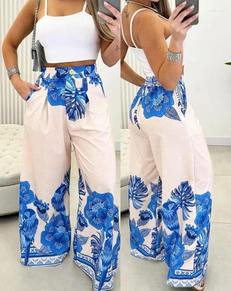 Pantaloni da donna 2024 moda estiva elegante sexy tropicale stampa animalier gamba larga pantaloni femminili fondo casual