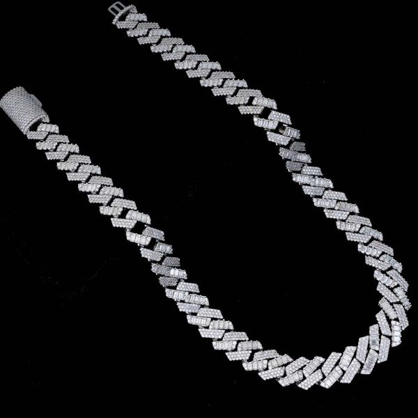 Hip Hop Custom 15mm Baguete VVS Iced Out Diamond Sterling Sier Men Colar