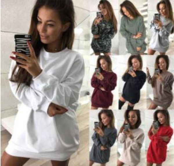 Frauen Lange Länge Sweatshirts Casual Einfarbig Pullover Langarm Kleid Frühling Herbst Weibliche Lose Fit Tops Frauen Dress9553925