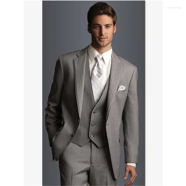 Ternos masculinos cinza clássico casamento para homem noivo smoking traje homme negócio terno masculino 3 pçs (blazer calças colete)