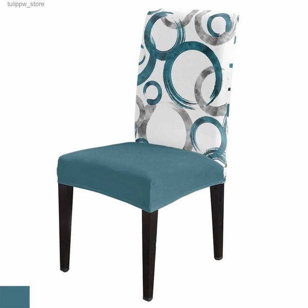Cadeira cobre círculos de pintura geométrica azul cinza estiramento capa de cadeira para sala de jantar banquete hotel elástico elastano assento capas de cadeira l240315