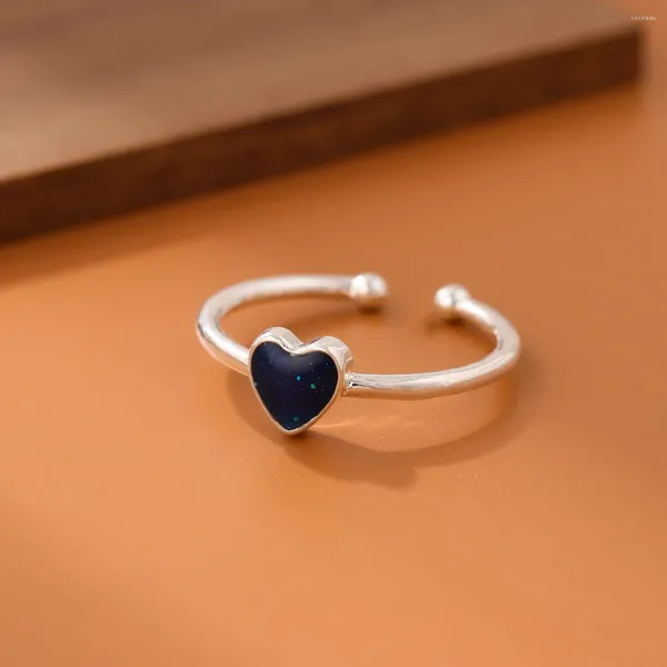 Anelli a grappolo Temperamento semplice Moda Gioielli in argento placcato Personalità Epossidica Blu Amore A forma di cuore Apertura R287