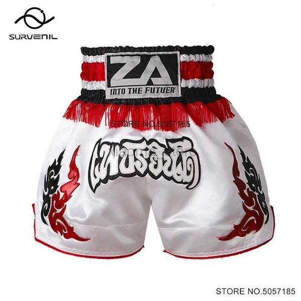 Herren Bademode Muay Thai 2024 Neue Männer Boxing Shorts Baby Rote Fransen Hosen Kickboxen Training Kleidung Für Käfig Kampf 240315