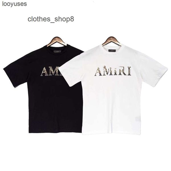 T-Ärmel Amirs Herrenhemd Kurzes T-Shirt Designer 24ss Leopard Lettered Bedrucktes Paar T-Shirt F M0K5