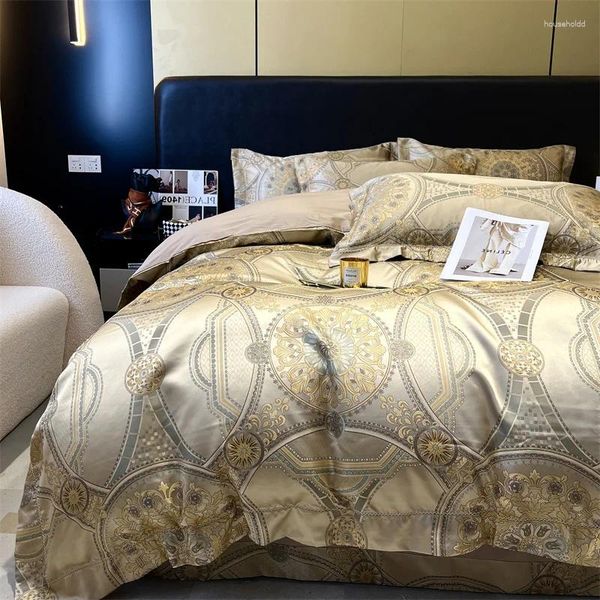 Conjuntos de cama de alta precisão jacquard conjunto de luxo europeu macio sedoso vintage bohemia capa de edredão de algodão fronhas