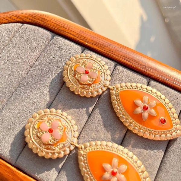 Brincos de pino francês retrô laranja esmalte temperamento estilo quadra nicho de joias