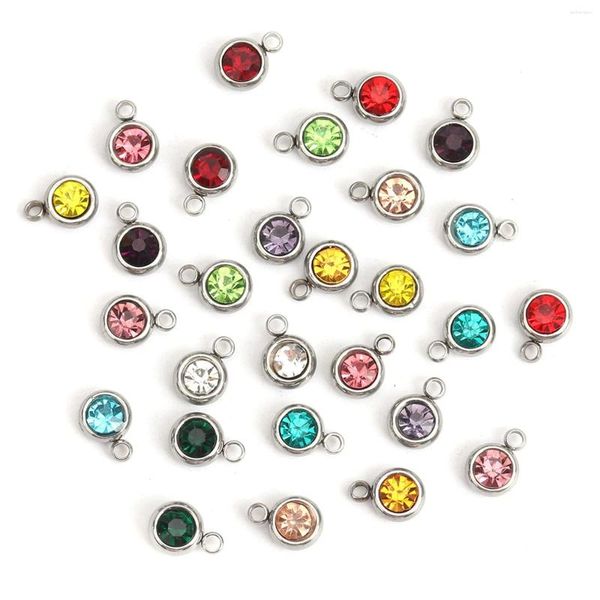 Charms 20PCs Edelstahl Kristall Strass Perlen Silber Farbe Birthstones Anhänger Für Armband Schmuck Machen Handwerk Diy