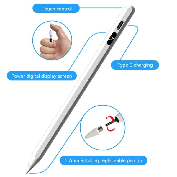 Für Apple Pencil mit LED Digital Power Display Palm Rejection Tilt Sensitive Stylus Pen für iPad Universal Mini Bleistifte