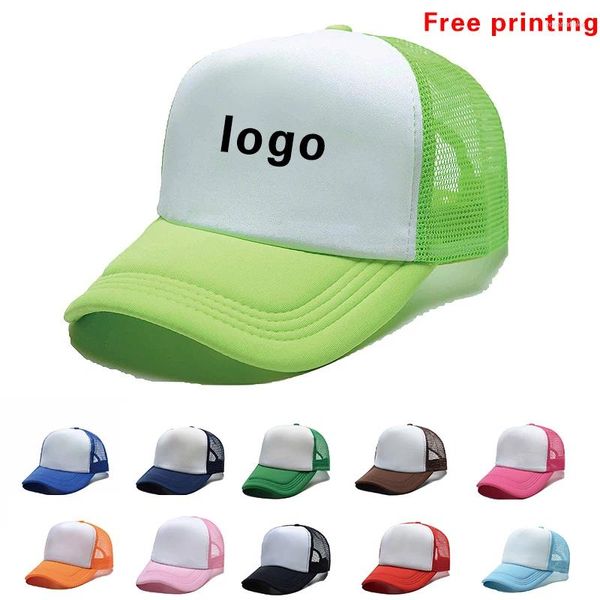 Berets 1 Stück Drucken Logo Wort Werbung Splice Trucker Cap Männer Einstellbar Atmungsaktiv Benutzerdefinierte Erwachsene Erreichte Sommer Baseball