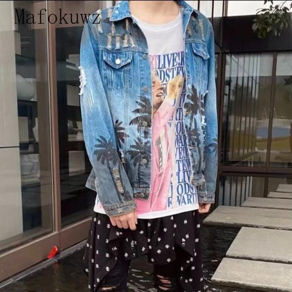 Männer Jacken Amerikanischen Stil High Street Gedruckt Gradienten Denim Paar Lose Casual Jacke Männer Tops Mantel Männliche Kleidung