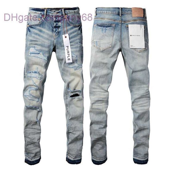 Jeans masculinos de grife roxo marca jeans americano remendo angustiado 9013