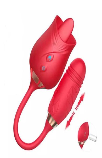 22ss Giocattoli sessuali Massaggiatori Forma di rosa Succhiare Vibratori 10 Velocità Forte shock Succhiare Leccare Doppie teste Dildo Vibratore Sesso femminile5114009