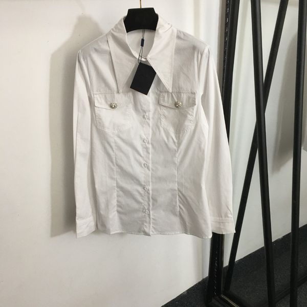 Camisa feminina designer de cor sólida clássico bolso botões manga longa design clássico roupas moda feminina camisa