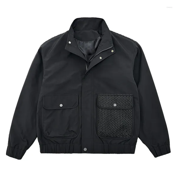 Мужские куртки 2024, весенне-осенние однотонные короткие модные повседневные пальто с ткаными карманами и лацканами, уличная одежда для вечеринок, мужская одежда