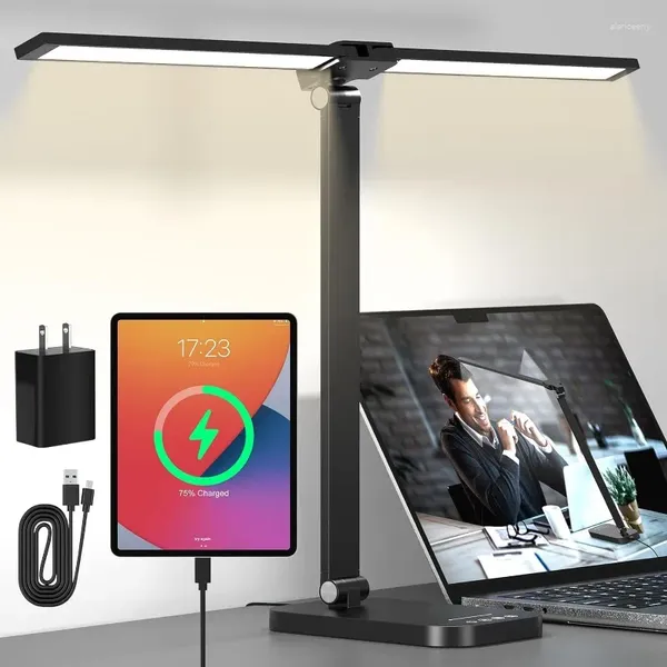 Tischlampen, verstellbare, faltbare Schreibtischlampe – doppelter Schwenkarm, helles LED-Licht, fürsorgliche Architektenaufgabe, Touch-Control-Desktop