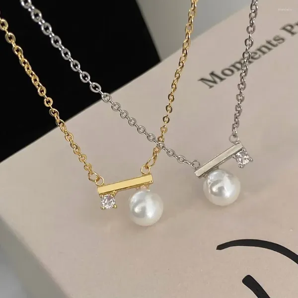 Anhänger-Halsketten, nicht verblassendes Metall, elegante Perlen-Kristall-Halskette für Frauen, einfacher französischer Halsband, exquisiter Schmuck, Vintage-Accessoires