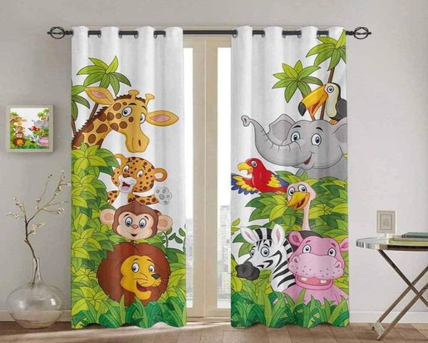 Quarto cortina de cozinha dos desenhos animados zoológico animais coleção selva criança janela cortinas para sala estar itens decorativos lj208228085