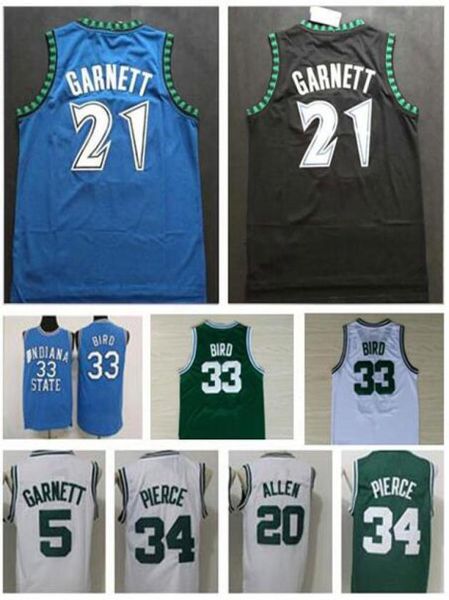 Bütün erkek spor gömlekleri 21 Kevin Garnett Jersey Black Blue White 34 Paul Pierce Forma 5 Kevin Garnett 20 Ray Allen Shir6857559