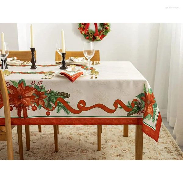 Pano de mesa poinsétia fita jacquard impressão tecido natal festa de inverno toalha de mesa para refeições de cozinha/jantares de férias