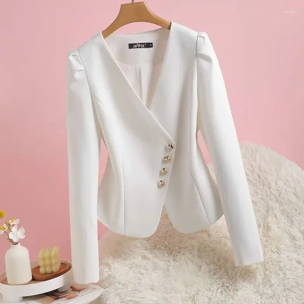 Ternos femininos tamanho grande sem gola terno jaqueta outono curto moda pequeno blazer feminino