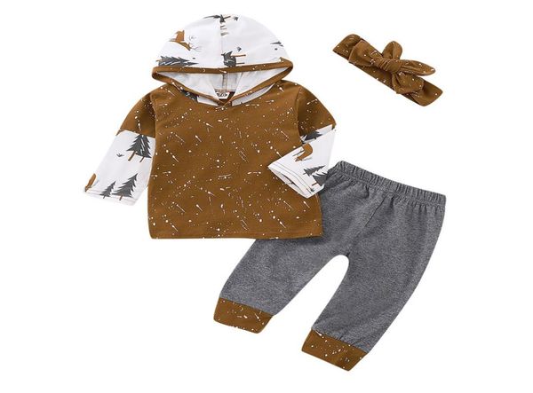 Neonato Cartoon Set Infant Boy Girls Cartoon Deer Antlers Colorblock Felpa con cappuccio Bambini Abbigliamento casual Abiti per bambini Pantaloni con testab3304736