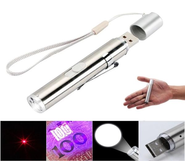 Torce multifunzione 3in1 Torcia a LED Torcia USB ricaricabile Mini Torcia UV portatile Luce laser per addestramento medico di animali domestici Li4518162