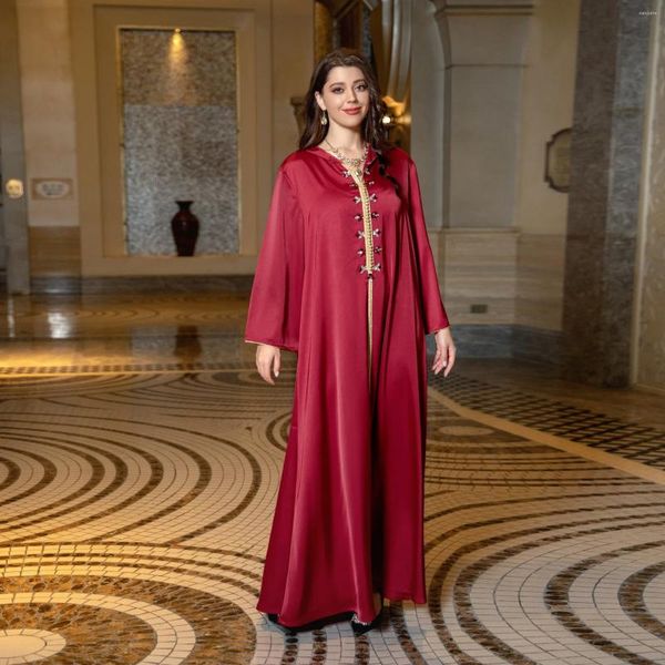 Abbigliamento etnico Abito da sera in stile comfort di lusso leggero di alta qualità Abito con perline in raso Dubai Medio Oriente Abaya Arabia