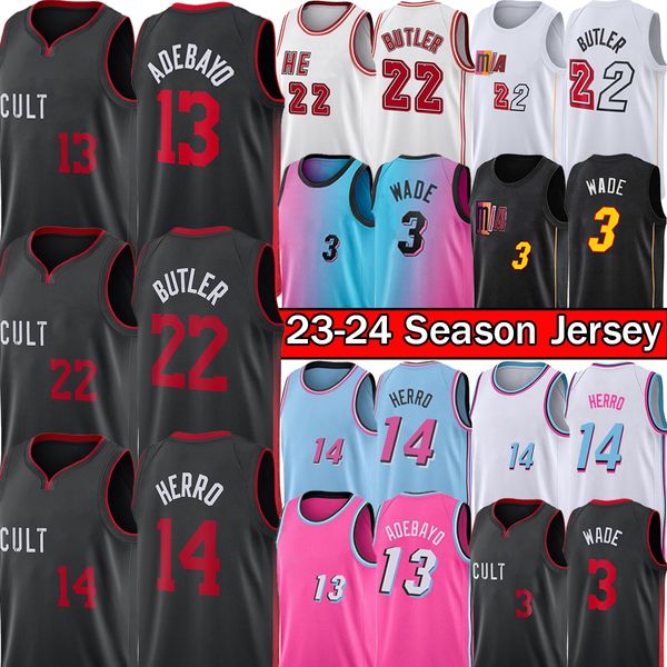 Miamis Heats Jimmy Butler Dwyane Wade Basketball Maglie da basket Tyler Herro Bam Adebayo Jersey Men City Youth Kid Kid Pink White T-shirt