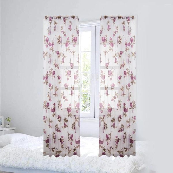 Cortina para sala de estar janela tule bohemia cortinas de quarto voile floral