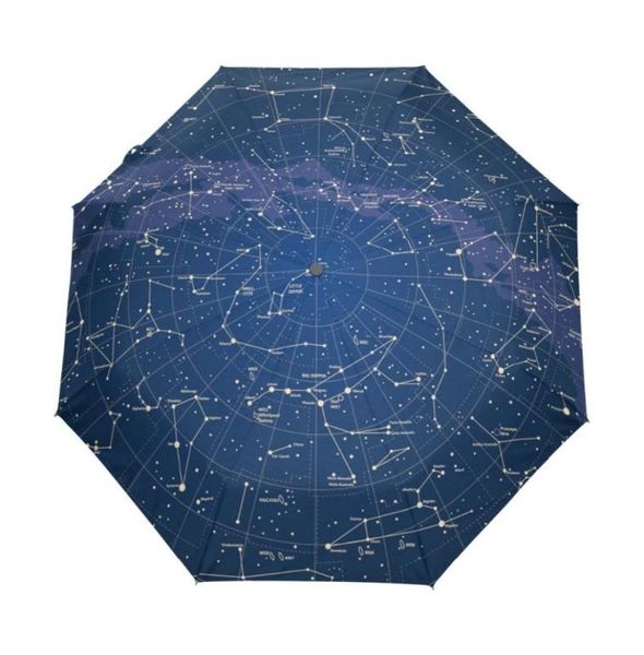 Ombrello pieghevole creativo automatico 12 Universo Galaxy Spazio Stelle Mappa stellare Cielo stellato per donna T2001171348860