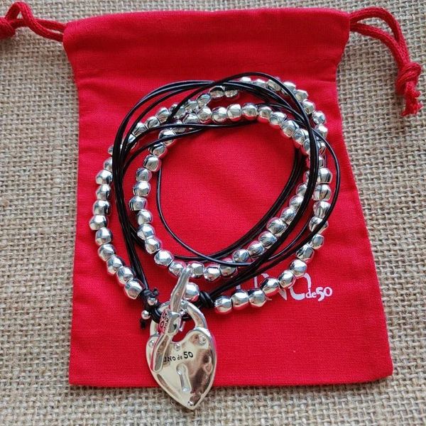 Catene 2024 spagnolo Unode 50 gioielli personalizzati con lucchetto d'amore perline rotonde collana di corda in pelle regalo elegante per ragazza