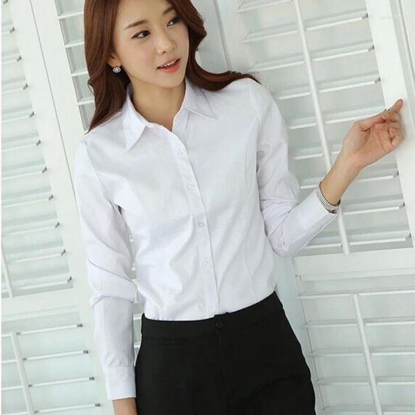 Camicette da donna Camicia bianca in misto cotone Camicie moda coreana da donna Camicetta lunga a maniche corte Autunno Studente S-5XL Top da donna