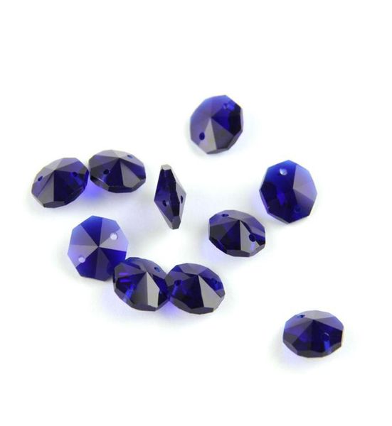 14mm 200 Pçslote Contas Octagonais de Cristal Cor Azul Escuro em 2 Furos Para Fios de Casamento Lustre Contas Parts4341114