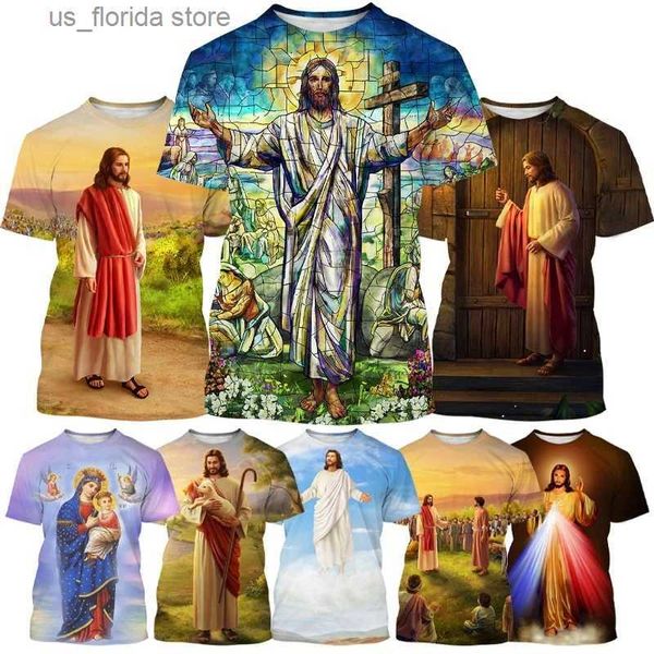 Herren T-Shirts The Cross Fashion 3D T-Shirt über Jesus Love Everone Christian Herren T-Shirt Neu eingetroffen Sommer O Neck Short Slve Loose Tops Y240315