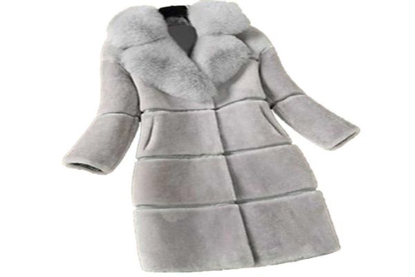 Einfarbige Kunstpelzmäntel, große Größe 5XL, Damen, wilder gefälschter Fuchskragen, Oberbekleidung, Wintermode, Kunstpelz, dick, warm, lange Jacke, Y093699772