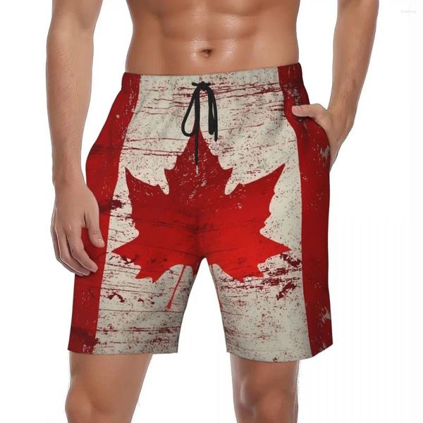 Herren-Shorts, Männer, Board, Kanada-Flagge, Y2K, lustige Strandhose, 3D-Druck, schnell trocknend, Sport, Fitness, kurze Hosen in Übergröße