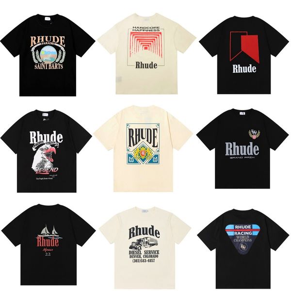 T-shirt maschile maglietta rhude maglietta da uomo camicie donne 2024 estate tshirt hot rhude maschile tees maniche corte top lussuoso hip hop vestiti di oversize top qualità