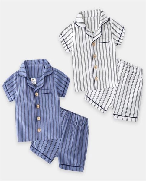 Camicia da notte a maniche corte estiva 2 3 4 6 8 10 anni Pantaloncini 2 pezzi Tuta per bambini Set pigiama a righe per neonato 2104144878077