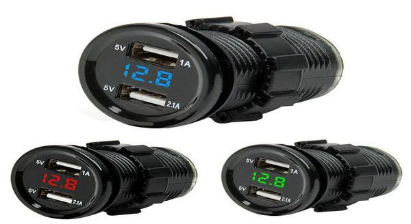 Dual USB Motorrad Zigarettenanzünder Auto Zigarettenanzünder Ladegerät Buchse ChargerLED Digital Voltmeter Meter Monitor 3 Farben4952097