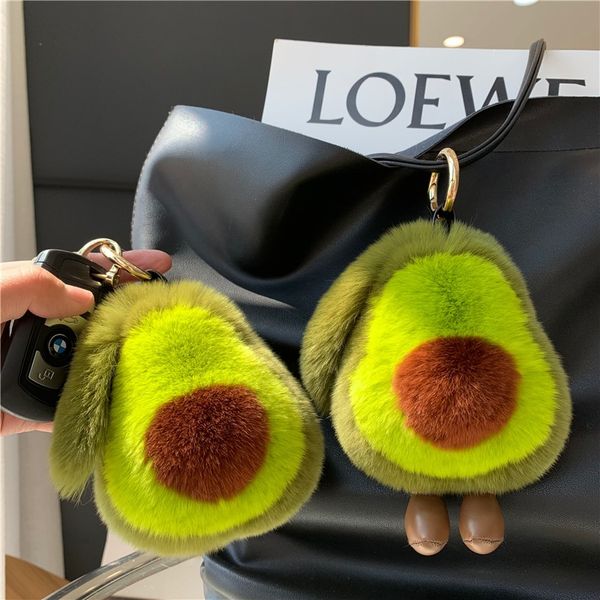 Süße echte Kaninchenfell Avocado Schlüsselbund Pompom Ballbeutel Charme Keyring Handtasche Anhänger Geschenk