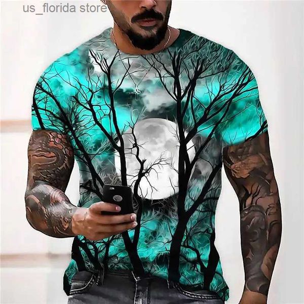 Homens camisetas Verão 2022 Mens Camiseta 3D Lua Linda Camisa O-pescoço Oversized Curto Slve Poliéster Moda Top Unisex Mens Roupas Ts Y240315