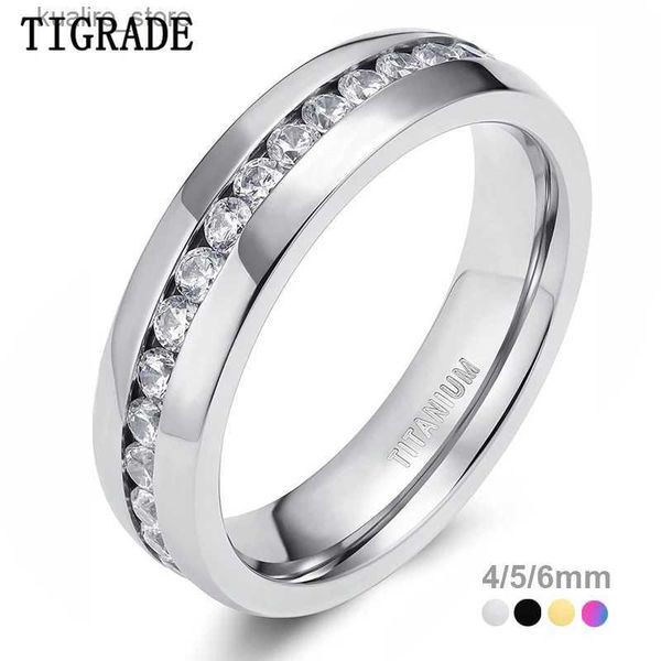 Anéis de cluster TIGRADE 4/5/6mm Anel de titânio Anel de noivado de zircônia cúbica Homens Mulheres Banda de casamento Tamanho 3 a 13,5 Prata / Preto / Multi Color L240315