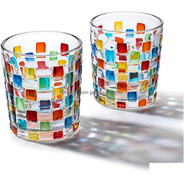 Bicchieri da vino Tazza tessuta in vetro dipinto italiano Ins Arcobaleno Colorf Tazza da caffè Birra S Bere Consegna a domicilio Giardino di casa Cucina Sala da pranzo Dhkai