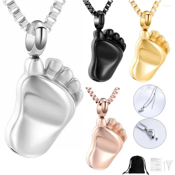 Anhänger Halsketten Baby Fuß Feuerbestattung Asche Halskette Kleine Urnen Memorial Edelstahl Urne Für Junge Mädchen Schmuck Andenken