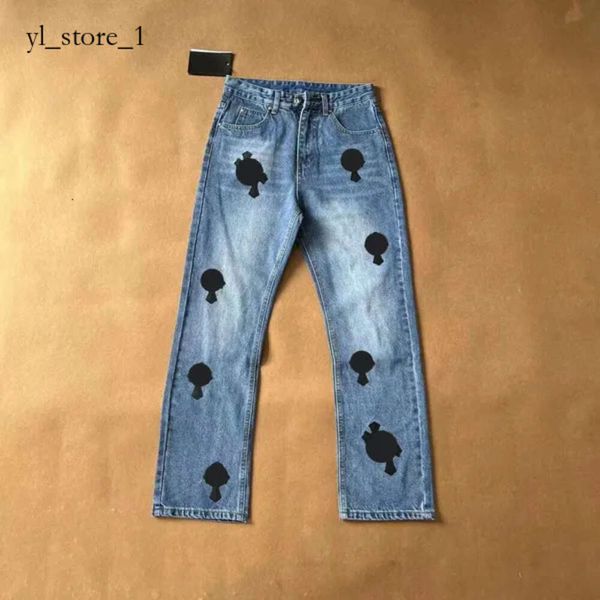 Chromees Hearts Jeans Cross CH Мужские джинсы Дизайнерские старые потертые хромированные прямые брюки с принтами в форме сердца для женщин и мужчин Повседневный длинный стиль Chromees Heart 5327