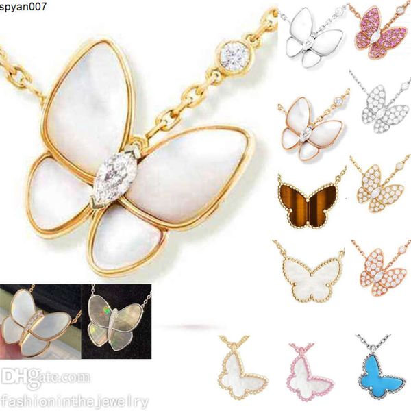 Designer colar jóias moda grande borboleta pingente feminino branco diamante rosa ouro prata rosa roxo para meninas na moda