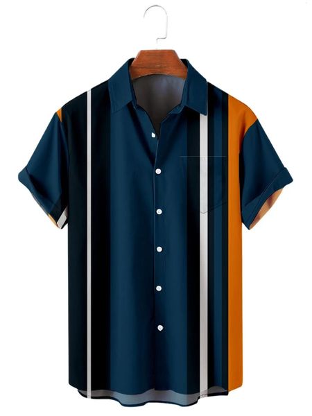 5xl camisa masculina havaiana colorida listrada camisas de manga curta para homens casual topo oversized camiseta roupas masculinas 240306