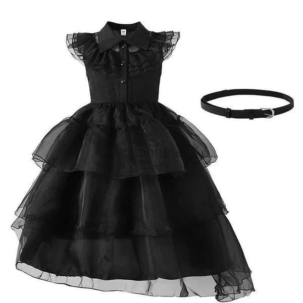 Mädchenkleider Baby-Ärmelkleid mit mehrlagigem Trapezkleid, Patchwork-Prinzessin mit Gürtel für Party 240315